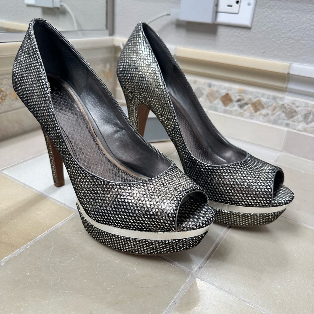 Silver platforms heels